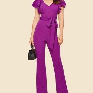 SHEIN 70s Layered Sleeve Belted Flare Leg Jumpsuit